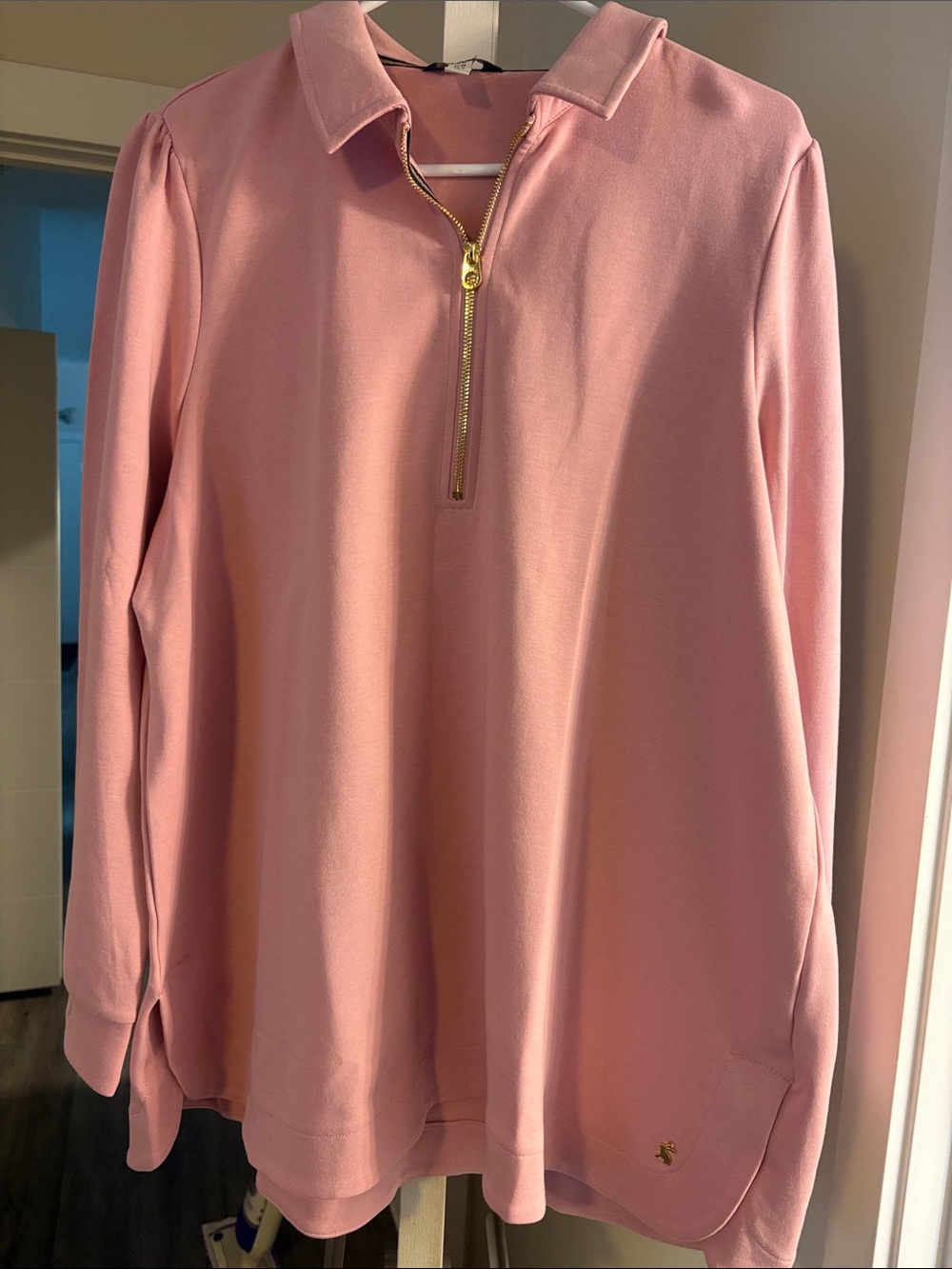 Joules Pink Half-Zip Polo Sweatshirt with Gold Zip